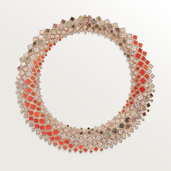 [Sur]naturel necklace Rose gold, grey mother-of-pearl, coral, diamonds